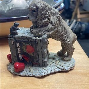 Vintage Charming “Double Take” 1990 Hamilton Brown Dog Figurine with Red Apples